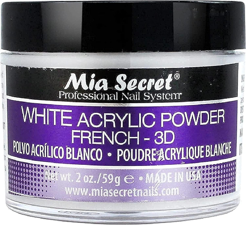 Poudre acrylique blanche Mia Secret pour ongles, idéale pour décor 3D et sculpture durable
