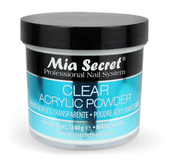 Poudre acrylique claire Mia Secret 8oz pour des finitions nettes.