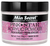 Mia Secret STAR PINK poudre acrylique, aperçu avant/après, translucide et durable.