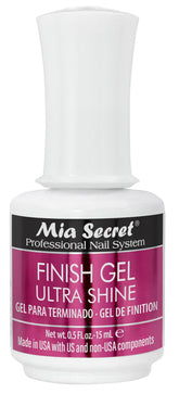 Mia Secret UV Finish Gel Top Coat bottle ready for salon use with lasting shine.