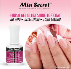 Mia Secret UV Finish Gel Top Coat delivers a durable high-gloss finish for gel or acrylic nails.
