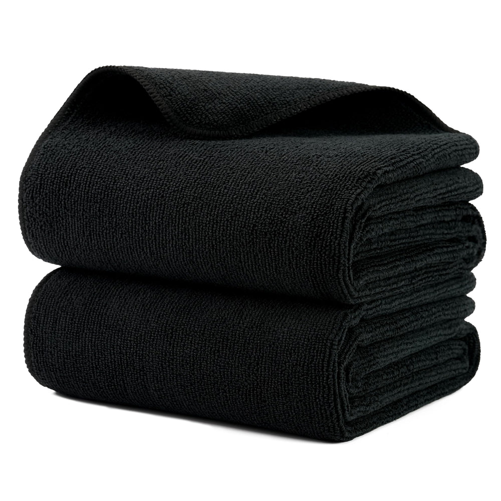 Microfi serviettes-sèche-cheveux noir pack deux pour séchage rapide et sans peluches.
