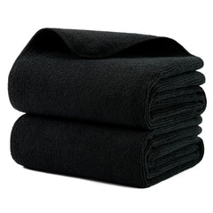 Microfi serviettes-sèche-cheveux noir pack deux pour séchage rapide et sans peluches.