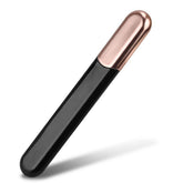 MiDenso lime à ongles en verre avec étui noir doré, pratique pour la manucure.