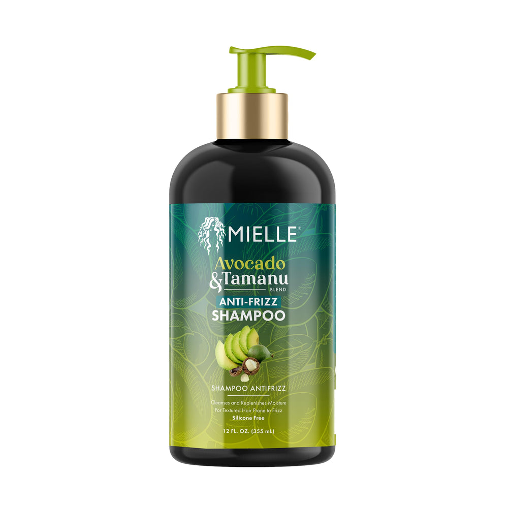 Shampoing Mielle Avocado Tamanu en bouteille, douceur nourrissante pour cheveux texturés