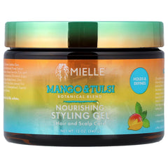 Gel nourrissant Mielle Organics en bouteille pour des boucles définies et brillantes.