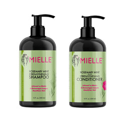 Shampoing Rosemary Mint de Mielle en bouteille, nettoie en douceur et revitalise les cheveux.