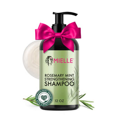 Shampooing Mielle Organics Romarin Menthe en bouteille, nettoyage doux et revitalisant pour cheveux.