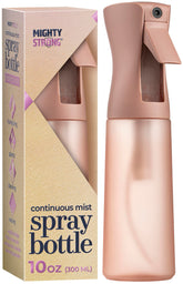 Bouteille MIGHTY STRONG avec pulvérisation continue pour cheveux, brume homogène.