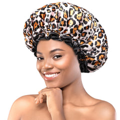 Bonnet mikimini Léopard avec dentelle noire, protège les cheveux sous la douche.