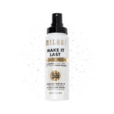 Milani – bouteille spray-primer SPF30, protection UV et fixation longue durée.
