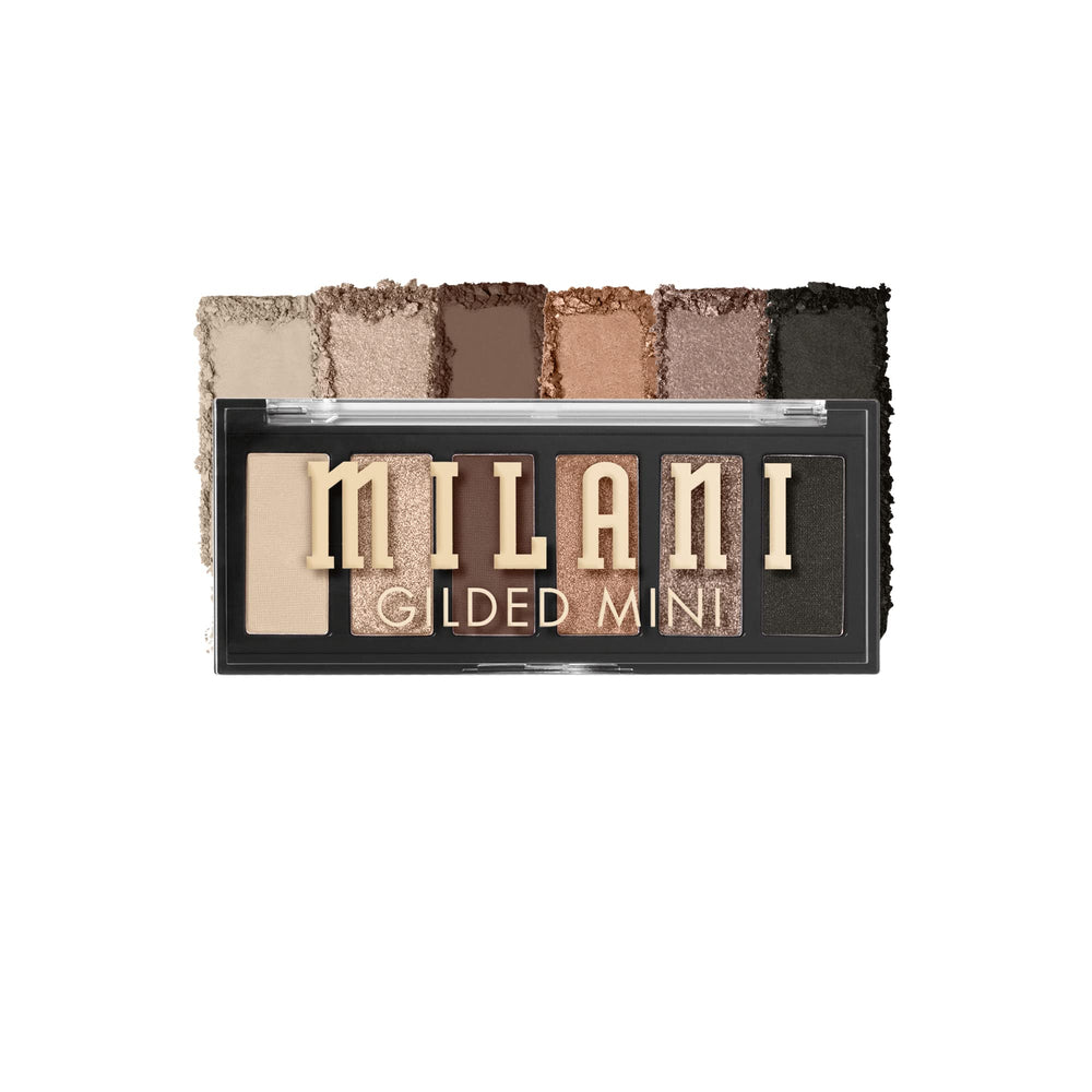Milani Gilded Mini Yeux palettes ouvertes, présentation compacte pour retouches nomades.