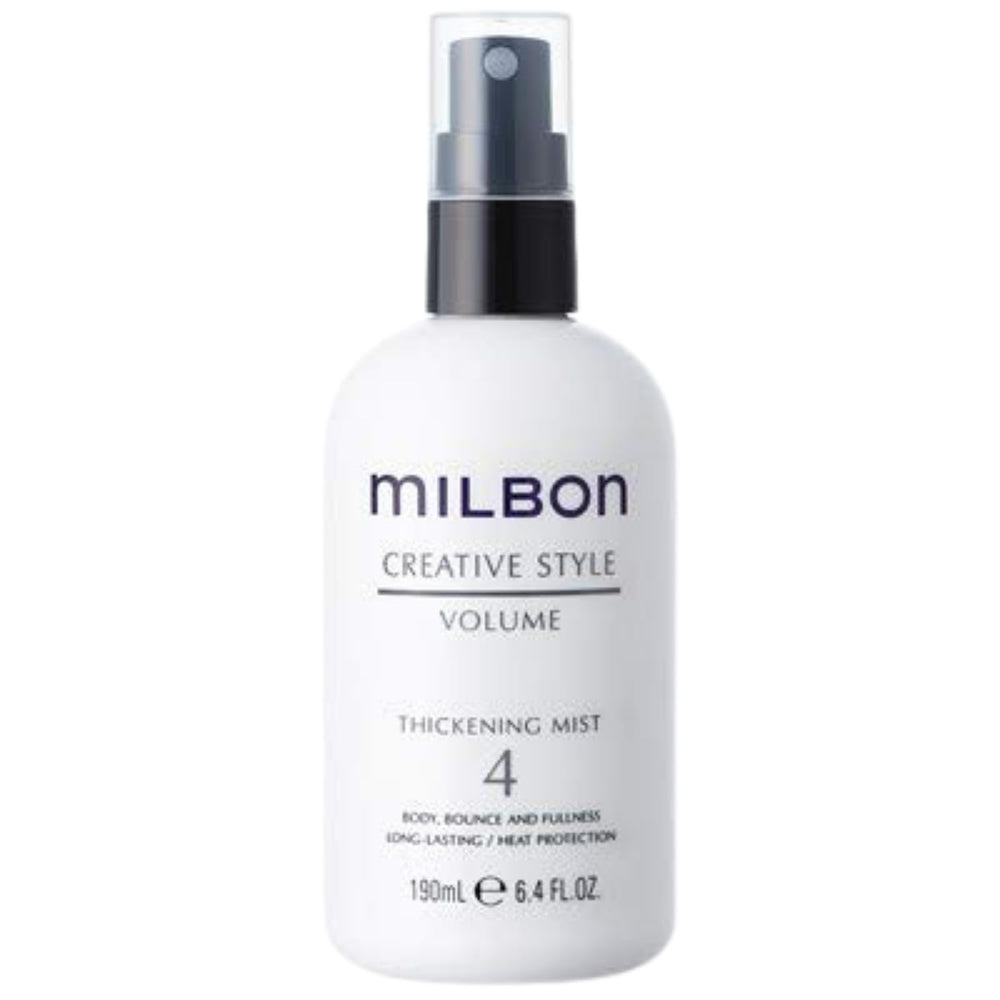 Milbon brume volumisante, vue sur la bouteille, volume durable.