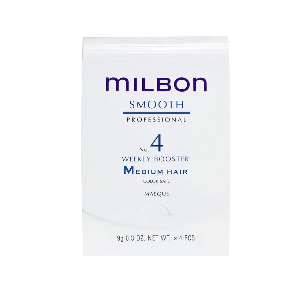 Soin hebdomadaire Milbon Signature Smooth No.4 pour cheveux moyens, flacon prêt à l’emploi.