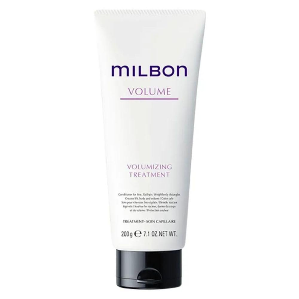 Milbon, bouteille du soin volumisant, prête à offrir volume aux cheveux fins.