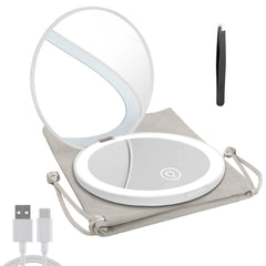 Miroir Milishow compact LED avec 1x et 10x pour maquillage précis