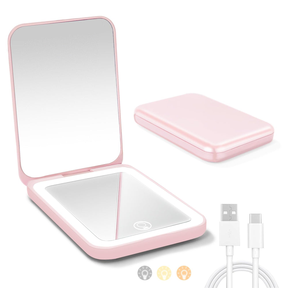 Milishow miroir compact LED, éclairage intégré pour retouches rapides.