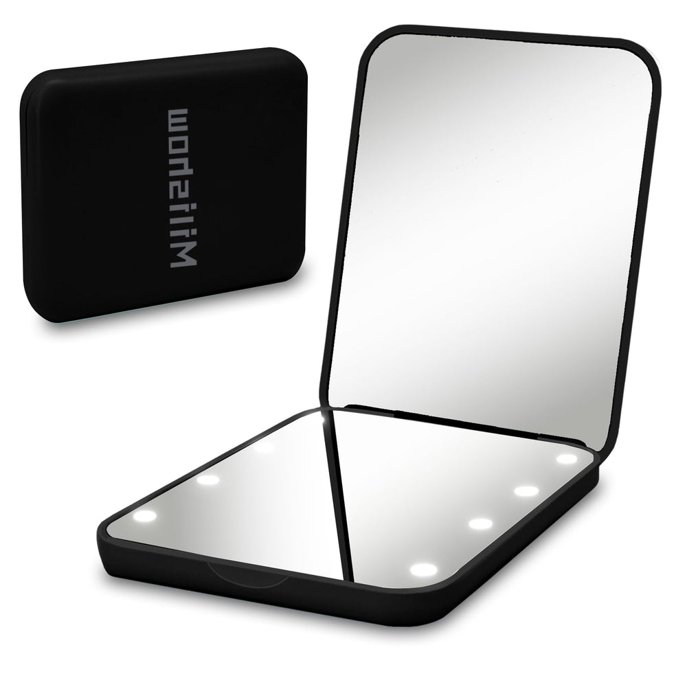 Milishow miroir poche 1x 8 DEL: éclairage pratique pour un maquillage précis.