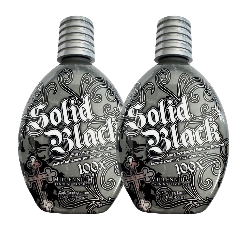 Millennium Tanning Solid Black 100X : bouteille prête à bronzer profond.