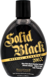 Millennium Tanning Solid Black 200X : bouteille démontrant un bronzage intense et durable.