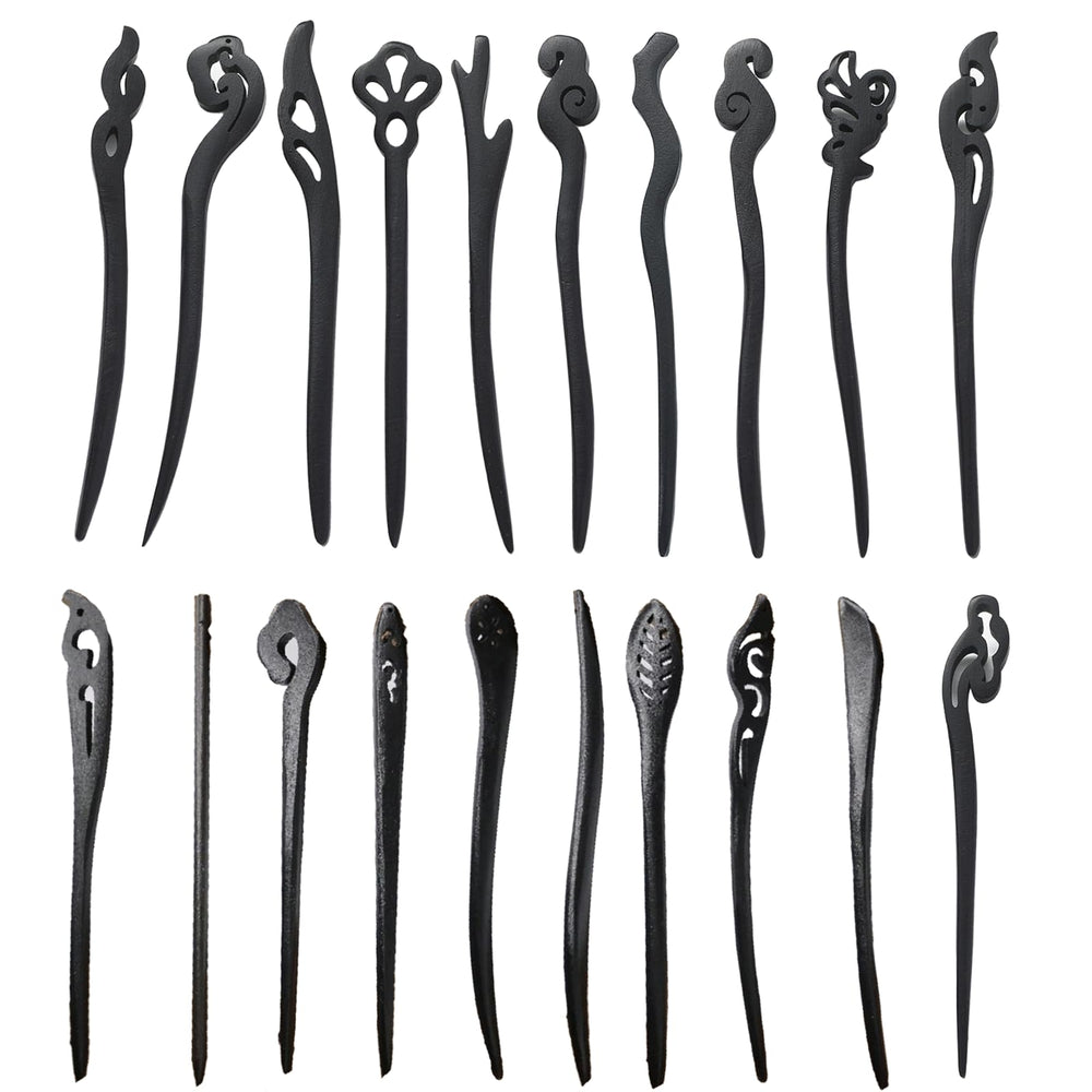 Bâtons Mimalexin en bois noir, polyvalents pour varier les coiffures.