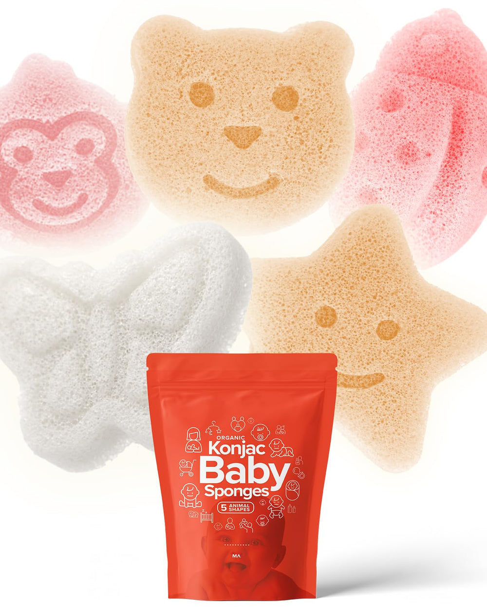 MINAMUL Konjac Bébé Ours — nettoyage en douceur pour peau délicate.