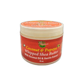Mine Botanicals coconut papaya whipped shea butter jar showing creamy texture for hydration.