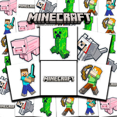 Tatouages Minecraft – ensemble perforé de 72 designs, pour mini-fêtes et activités créatives.