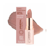 Mineral Fusion Peach Bellini lipstick swatch shows vibrant color with smooth glide.