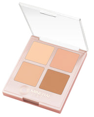 Palette Mineral Fusion Indulgence montrant les quatre teintes et leurs usages possibles