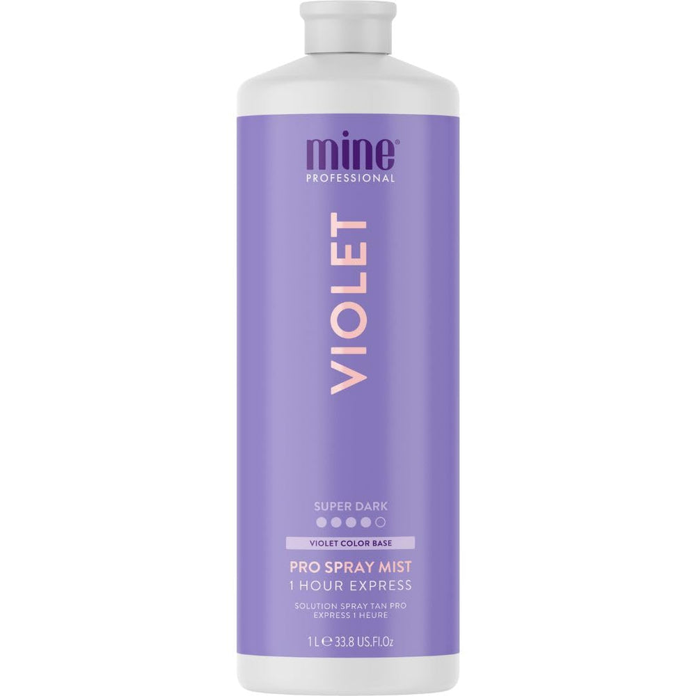 MineTan Violet – bouteille-spray pour un bronzage uniforme et rapide.