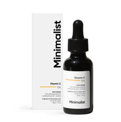 Sérum Minimalist vitamine C 10% en bouteille 30 ml prêt à l’emploi, éclaircissant potentiel.