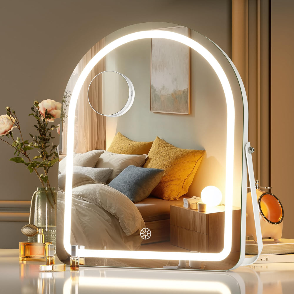 Miroir vanité MINISO lumineux en arche 12x14 offrant une couverture faciale sans angles morts.