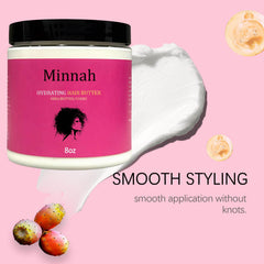 Minnah Beurre capillaire hydratant, texture riche pour cheveux soyeux.