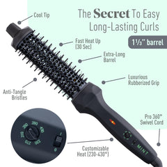 MINT brosse thermique poils anti-enchevêtrement — glisse douce pour des boucles définies.
