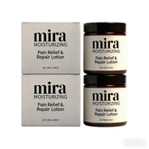 Mira Relief et Réparation: bouteille de lotion montrant sa texture légère et hydratante.