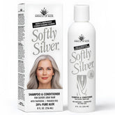 Miracle of Aloe Softly Silver Shampoo bottle highlighting its silver-tone restoration potential for gray hair.