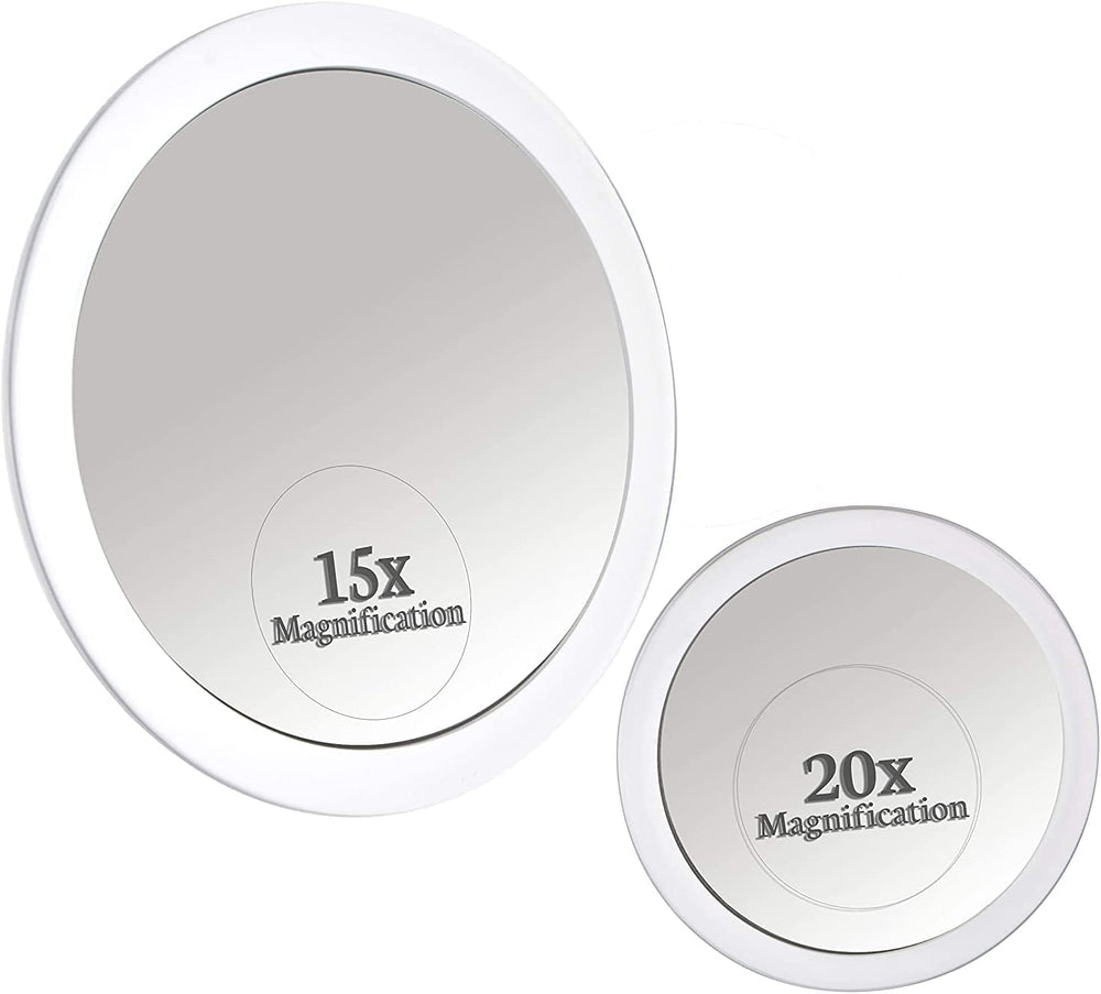MIRRORVANA ensemble: deux miroirs grossissants 20x et 15x pour maquillage précis.