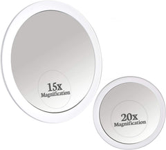 MIRRORVANA ensemble: deux miroirs grossissants 20x et 15x pour maquillage précis.