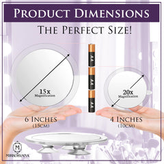 MIRRORVANA loupe 15x en gros plan pour zones délicates.