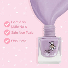 MISS NELLA Sweet Lavender paillettes : teinte lumineuse adaptée aux ongles des enfants.