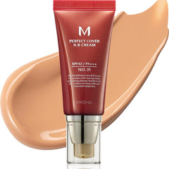 MISSHA M Perfect Cover BB Cream No 31, flacon beige doré, présentation du produit.