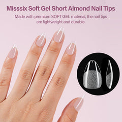 Misssix faux ongles amandes courts 360pcs, tailles variées pour ajustement précis.