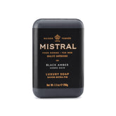 Mistral Savon-barre Ambre Noire pour homme, hydratation durable après chaque usage.