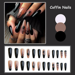 Ongles MISUD design gothique noir et rose, style audacieux.
