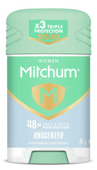 Bâton Mitchum Sans Parfum, application précise pour une fraîcheur durable lors d'activités quotidiennes.
