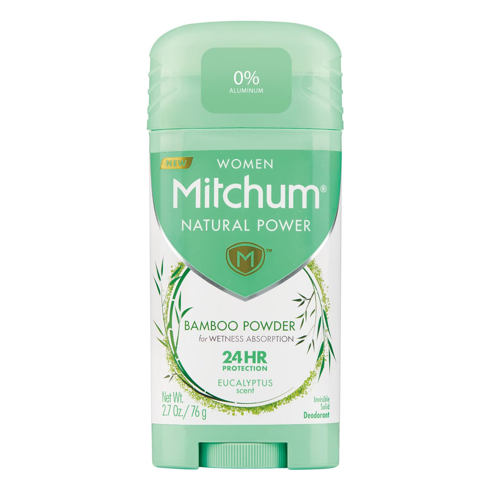 Mitchum Natural Power Déodorant femmes Eucalyptus, bâton invisible, absorption 24h sans aluminium.