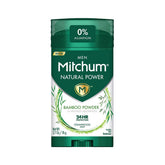 Déodorant Mitchum en stick, poudre de bambou, absorption durable sans aluminium.