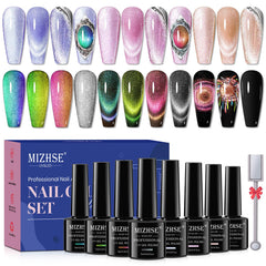 Le kit MIZHSE vernis gel œil de chat huit couleurs pour manucure à domicile.