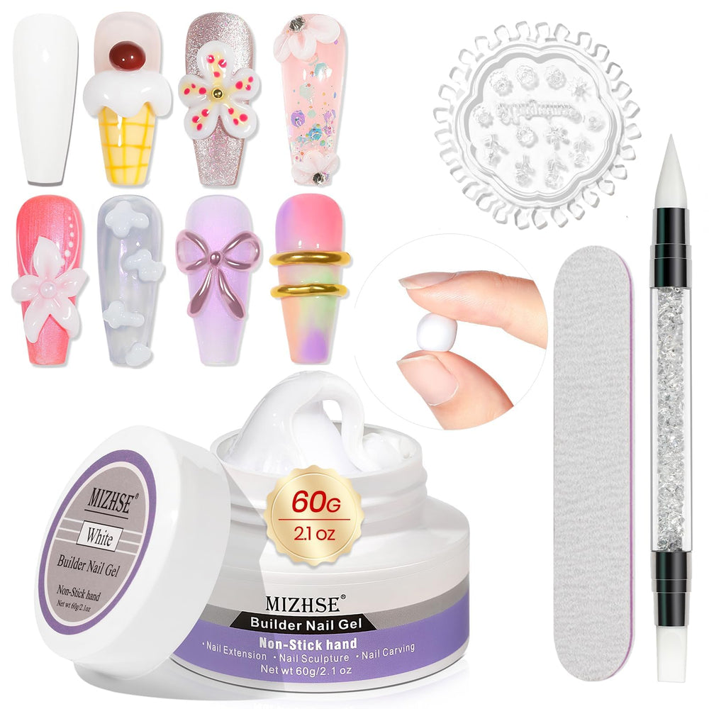 MIZHSE gel-builder blanc 60 g prêt à être utilisé pour extensions durables.